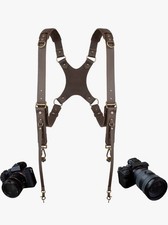 Brown Leather Dual Shoulder Camera Harness Strap, Adjustable Padded