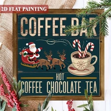 Vintage Country Christmas Coffee Cocoa Santa Wood Plaque Farmhouse Wall Decor