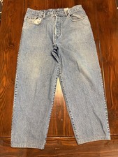 Vintage Lucky Brand Dungarees Wide Denim Blue Jeans 38x28 made in USA