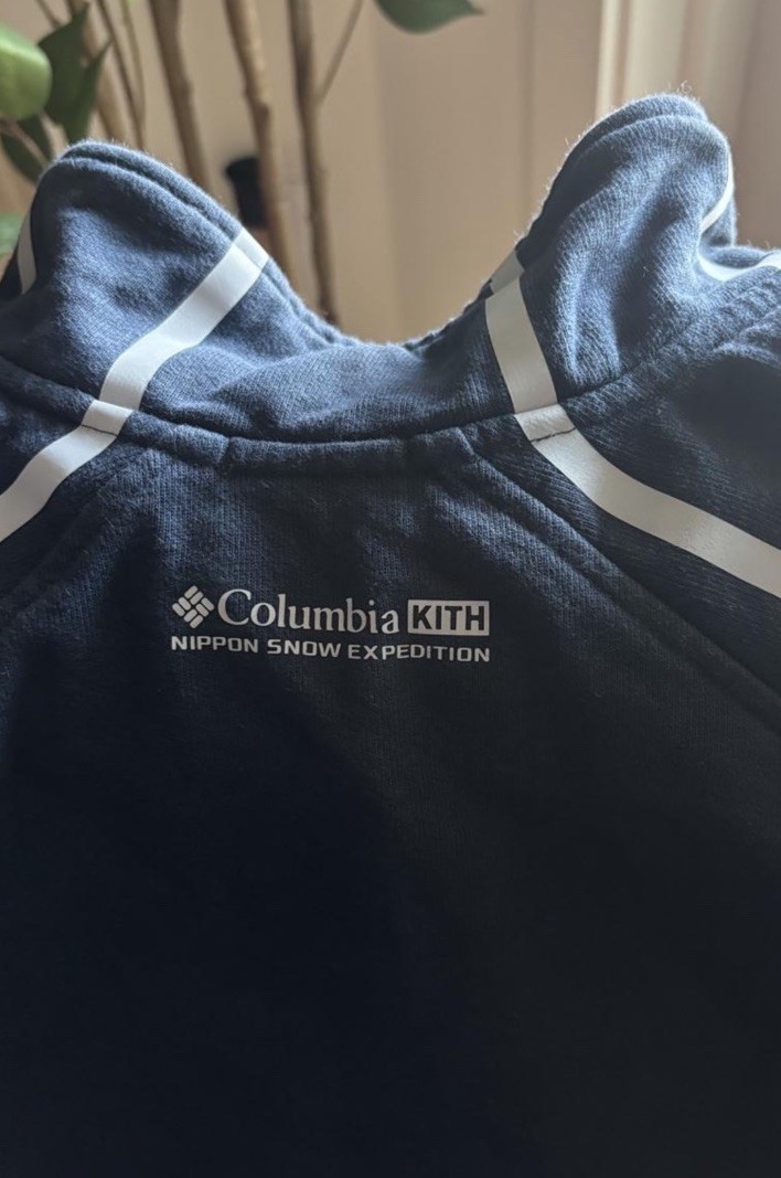 KITH x Columbia 남성용 1/4 지퍼 모크넥 풀오버 스웨트셔츠 네이비 화이트 로고 4