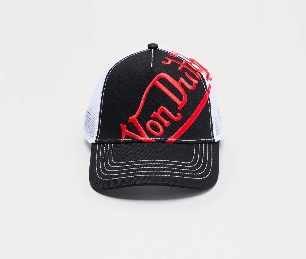 Authentic Licensed Von Dutch Tilted Logo Trucker Snapback Hat Cap Black & Red