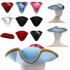 Tricorn Pirate Hat with Feather Flanging Brim Hat Renaissance Hat Costume Party
