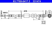 Bremsschlauch ATE 83.7769-0417.3 FüR Connect DM2 Transit Kuga V408 Ford Tourneo
