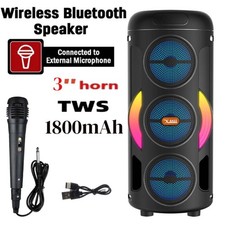 Portable Bluetooth Speaker Triple 3'' Tweeter Stereo Sound System PA Party