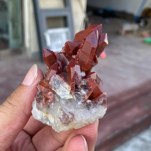 120g Raro Cristallo di Quarzo Rosso Naturale Grappolo Esemplare Minerale Guarigione - Foto 9 di 14