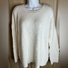 Lands' End White Fuzzy Sweater Size M