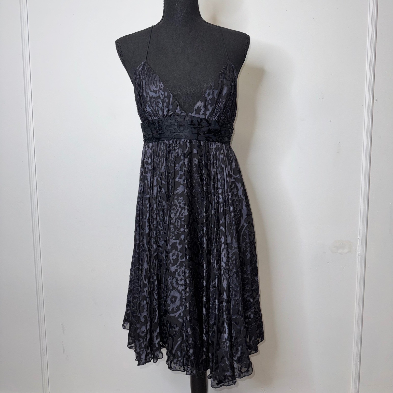 Milly of New York Black Silk Blend Burnout Devore Cocktail Dress Size 8
