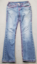 True Religion World Tour Jeans Youth 24 Blue Denim Contrast Stitch Straight Leg
