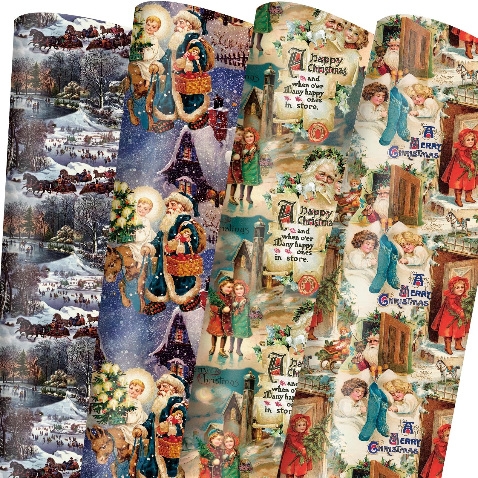 Vintage Christmas Wrapping Paper Retro Gift Wrapping Paper with Santa Christmas