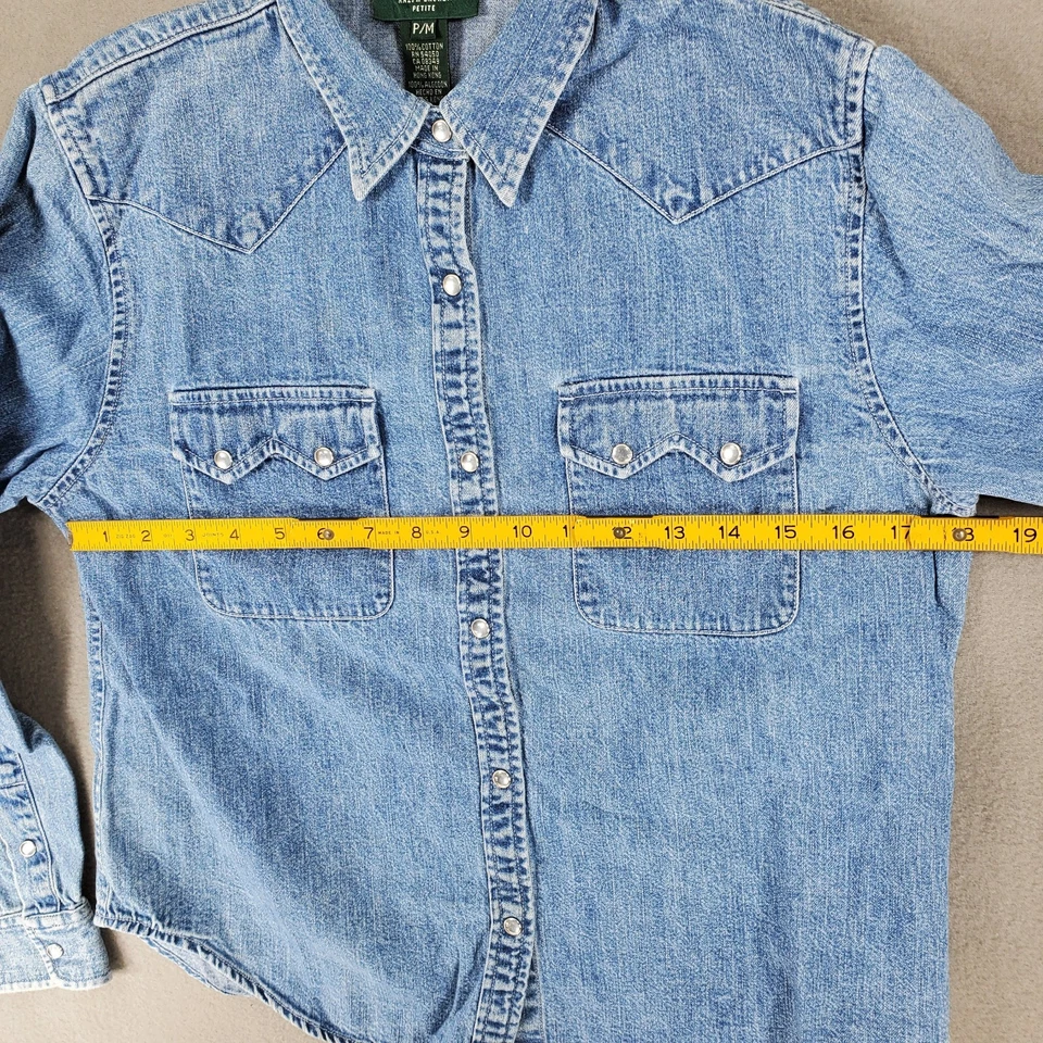 Lauren Jeans Ralph Lauren Pearl Snap Shirt Top Size PM Denim Embroidered Western - Image 4 of 4