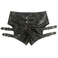 Hot Women Shiny Metallic Patent Leather Booty Mini Shorts Front Zipper Wetlook