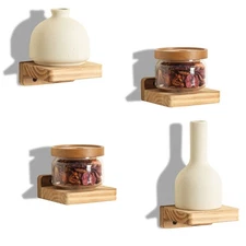 Freezing point Small Floating Shelf for Wall Set of 4 Natural Wood 4Inch Mini...