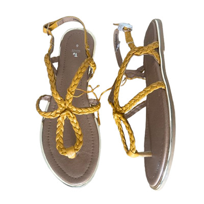 TU flache Damen-Sandalen gelb Größe UK 6 EU geflochtene Fersenriemen Schnalle Riemen
