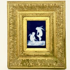 VTG Limoges France Pate Sur Pate Cherub Plaque Cobalt Porcelain Gold Gilt Frame