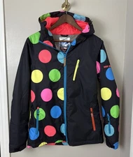 Gsou Snow Jacket Women XS Ski Snowboard Coat Hood Warm Outdoor Colorful Polkadot