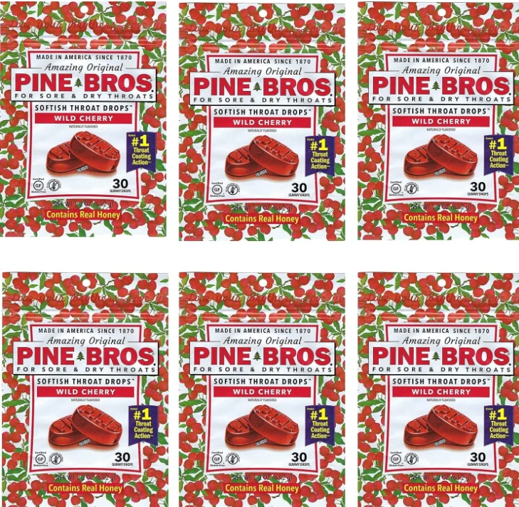 Gotas de garganta blandas Pine Bros tamaño valor cereza silvestre -- 30 gotas (paquete de 6) Foto 2 de 4
