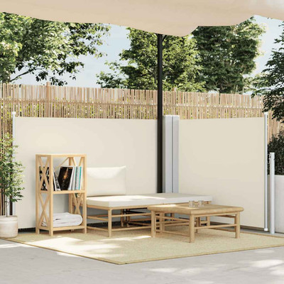 Einziehbare Seitenmarkise Creme 100x600cm Polyester PU beschichtet Outdoor mit Pfosten 2x