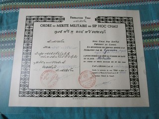 DIPLOME DE L'ORDRE DU MERITE DES SIP HOC CHAU/FEDERATION THAI/INDOCHINE/COLONIE/
