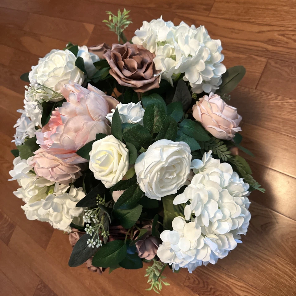 Florero de oro flor artificial blanco polvoriento rosa centro de mesa de boda 20 piezas Foto 4 de 4