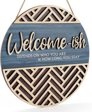 3D Welcome Hanging Sign Plaque for Front Door Wall Decor, Funny Welcome-ish Wood