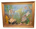 Vintage Signed Marine Landscape Painting Aquarium On Canvas By Lecocq E.