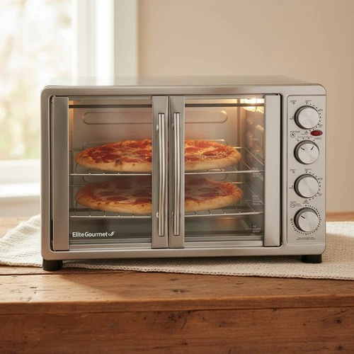 Elite Gourmet ETO4510BMDouble French Door 4-Control Knobs Countertop Convection