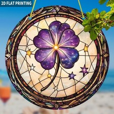 Mystic Purple Clover Acrylic Suncatcher Good Luck Window Hanging Ornament Gift
