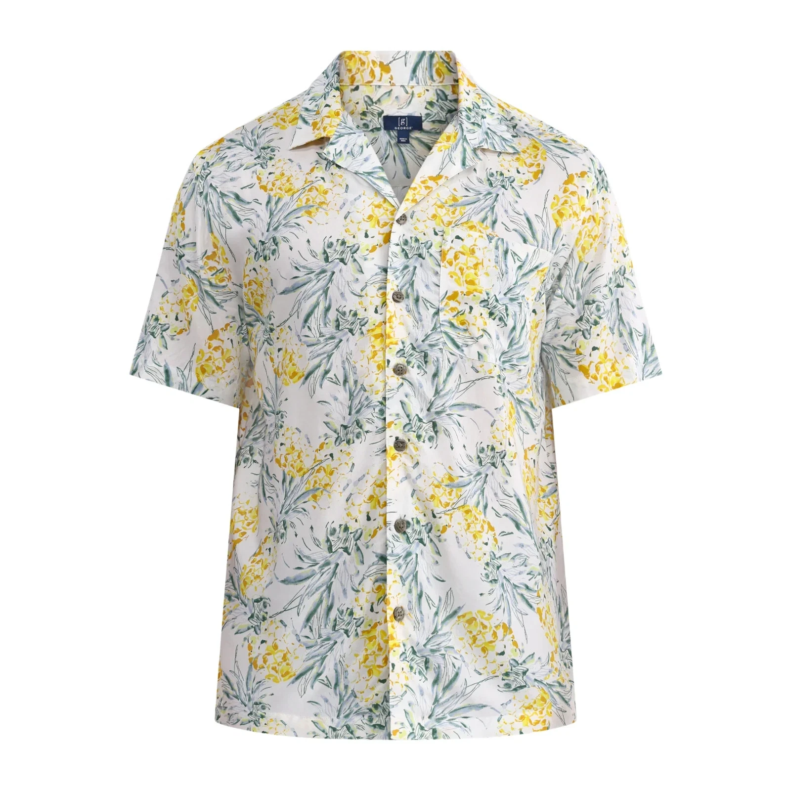 George Men's Camp Shirt, Pineapple Print Size L(42-44)