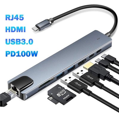 USB C Hub Multiport HDMI 4K Ethernet PD 100W USB 3.0 Adapter