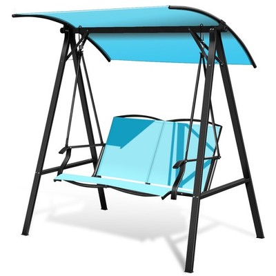 Outdoor 2-Seat Swing Loveseat Canopy Patio Porch Steel Hanging Swing Turquoise