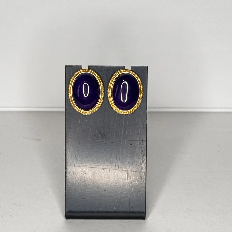 Pendientes Vintage Amatista Cabujón Tono Dorado Foto 4 de 4