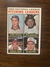 1964 TOPPS NATIONAL LEAGUE PITCHING LEADERS CARD #3 - KOUFAX, MARICHAL, SPAHN