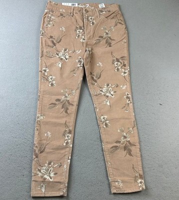 Seven 7 Jeans Womens 10 Peach Floral Corduroy High Rise Skinny NWT