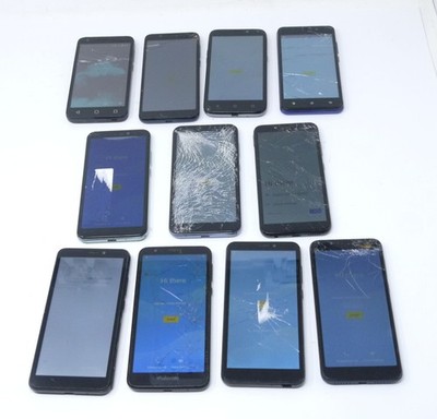 Lot of 11 Various Android Smartphones - For Parts & Cracked - Alcatel / Koobee