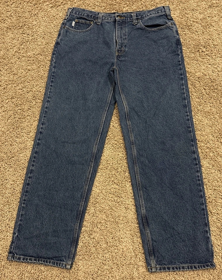 Carhartt Blue Jeans Relaxed Fit Denim Straight Leg B460 DVB Work Wear Mens 38x32 - Image 2 of 4