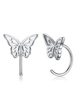 925 Sterling Silver Butterfly Earrings for Women, Cute Butterfly Half Huggie Hoo