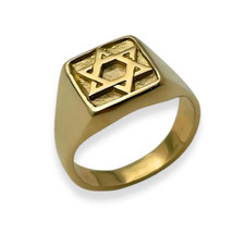 Support Israel with Star of David Jewish Ring In 14K Yellow Gold Signet Jewelry