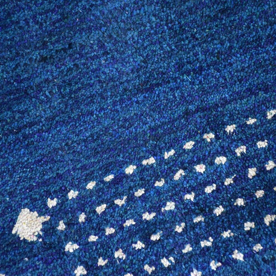 Alfombra ecológica anudada a mano telar mezcla de seda azul contemporáneo BBLSM530 Foto 4 de 4