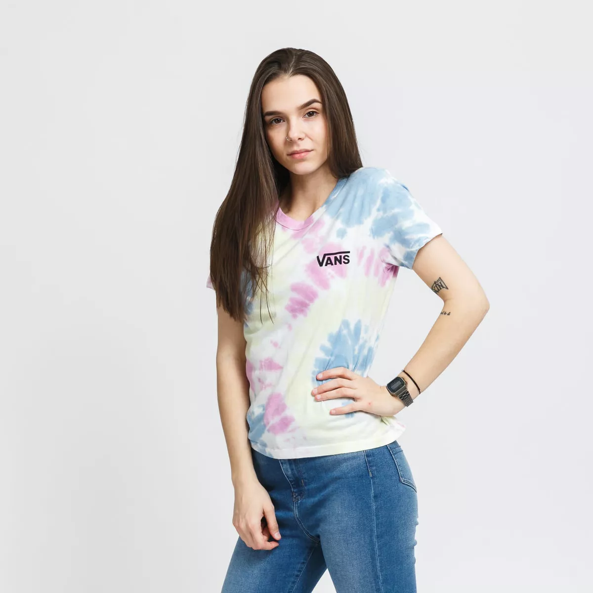 dorp Vooruit Christchurch Vans Spiraling Tie Dye T-Shirt Femmes Blanc Clair Rose Bleu de Sport Haut |  eBay