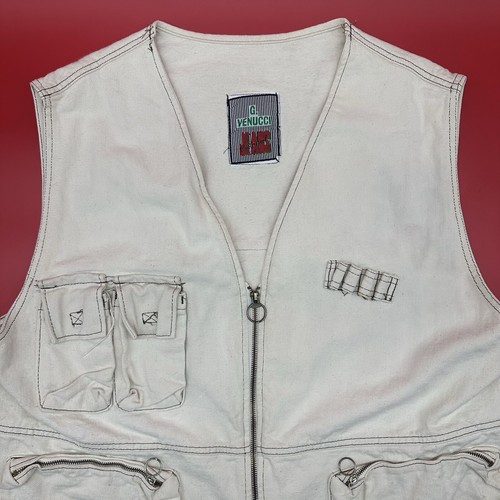 Vintage 90s Gino G. Venucci Jeans Men's Size XL Beige Denim Zip-Up Utility Vest - Picture 4 of 12