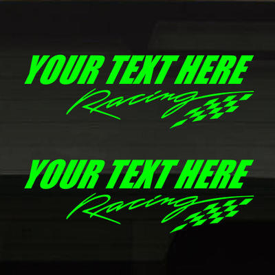 Set of 2! Racing or Race Team Add Custom Text YELLOW-GREEN Decal ...