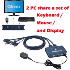 USB VGA DVI HDMI KVM Switch Video Converter 2 PCs Share 1 Keyboard Mouse Monitor
