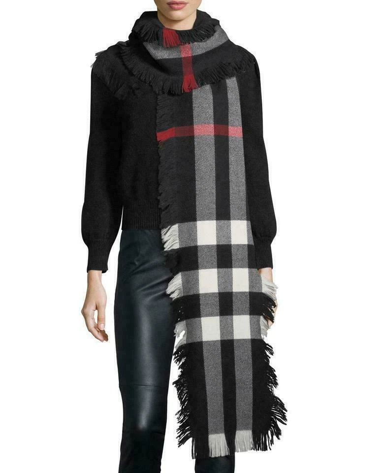 NWT Authentic Burberry Half Mega Check Wool Scarf 230 25cm