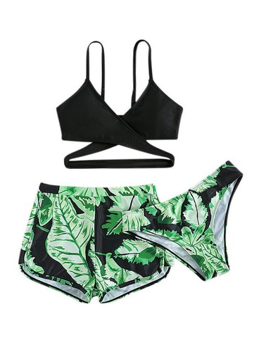 Girls Sun Protection Bathing Suit 3Pcs Bikini with Panties Tropical Swimsuit Set - Picture 7 of 16
