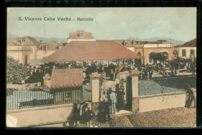 Vintage Paper Postcard Travel Souvenir Sao Vicente Cabo Verde Market Shopping