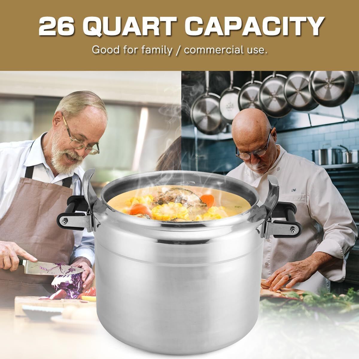 Aluminum Pressure Cooker 26 Qt  Clamp on Gas Top Clamp Bar Lock Double Valves