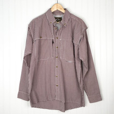 Drake Mens Button-Up Shirt Brown White Gingham Long Sleeve Two Pockets Vented S