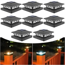 Black /White Solar Post Deck Cap Light Outdoor Garden Fence Landscape Lamp Vinyl