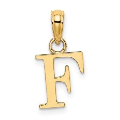 10K Massiv Gold F Anfangsbuchstabe Alphabet Charm Anhänger 1/2'' Lange Blockschrift