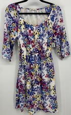 Old Navy Dress Size Medium Blue Floral Fit Flare Scoop Neck Half Sleeve New B75